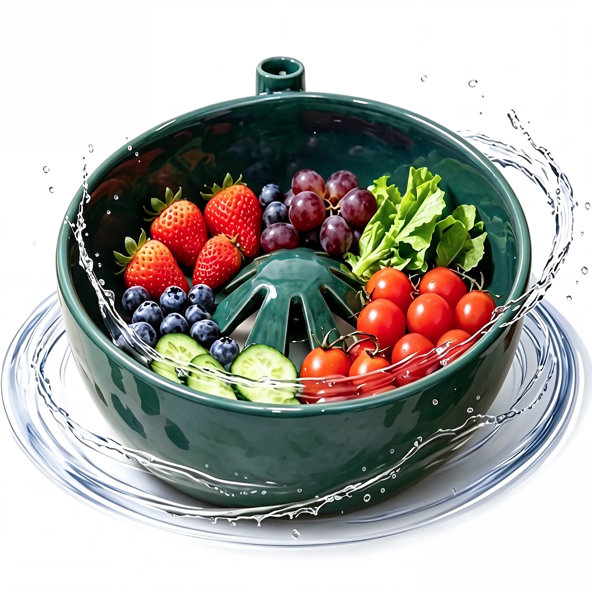 Berry Washing Bowl 3D Print Self Rinsing Berry Swirl Washing Bowl with Vortex Fruit Washing Design Stoneware Fruit Rinse Bowls