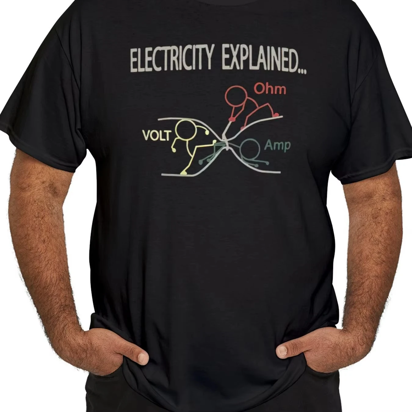 Men's Circuit Pattern T-Shirt, Science-Themed, Decorated with Ohm's Law Design, Casual Science Enthusiast Clothing, Comfortable Men's Wear
