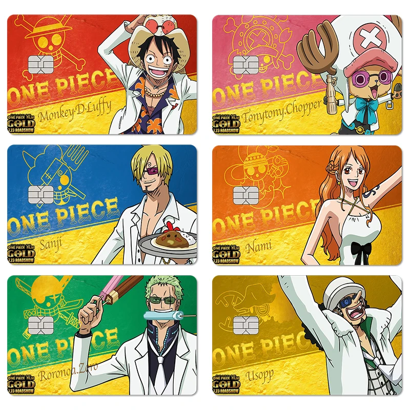 

Наклейка на кредитную карту One Piece с Луффи, Зоро, Нами, Чоппером, Санджи, Усоппом, защитная пленка для дебетовых карт, матовая/голографическая, антицарапинная.
