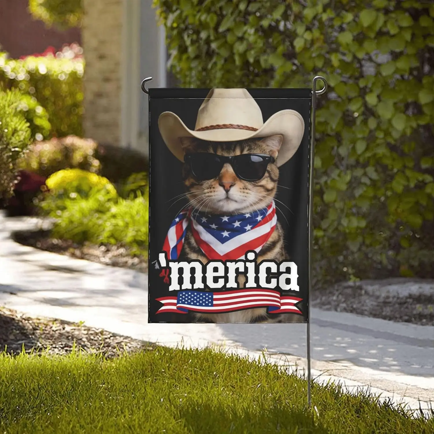 July 4th Garden Flag Double Sided 12 x 18 Inch, Cat Patriotic Flags for Outside, Independence Day Flags Outdoor Decor, Holid PPZ