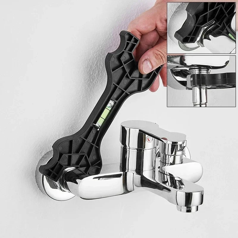 Adjustable Dual Head Wrench with Bubble Level Tap Spanner for Faucet Repair and Pipe Maintenance Household Plumbing Hand Tool Ki