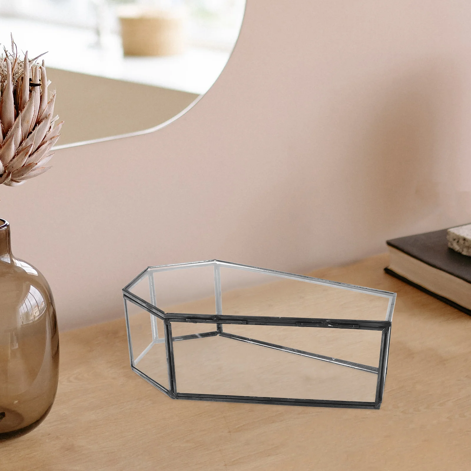 

Черная стеклянная гроба на Хэллоуин, декоративная шкатулка для драгоценностей, навесная крышка, поднос для конфет, готический мини-дисплей, жуткая шкатулка на память