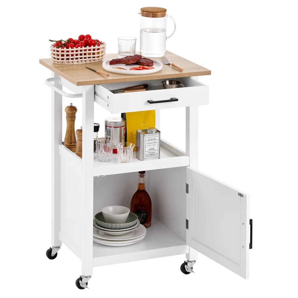 18x23in Rolling Kitchen Island Cart, Storage Table with Single Door Cabinet for Home Kitchen, Mobile Storage Solution