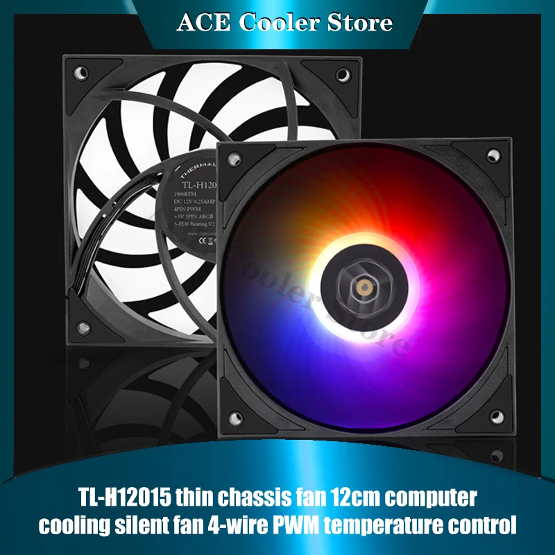 Thermalright TL-H12015 Ultra-thin 15mm Case Fan Cooler, 5V ARGB for ITX Cabinet or CPU Air Cooler Replacement, Black/White