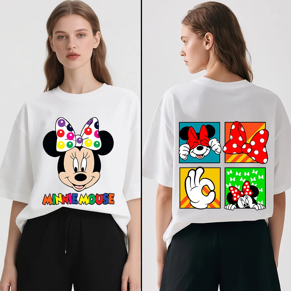 

2026 Summer Disney Minnie Pop Double-sided 100% Cotton Print Short-sleeved T-shirt Boys and Girls Children's Parent-child Top