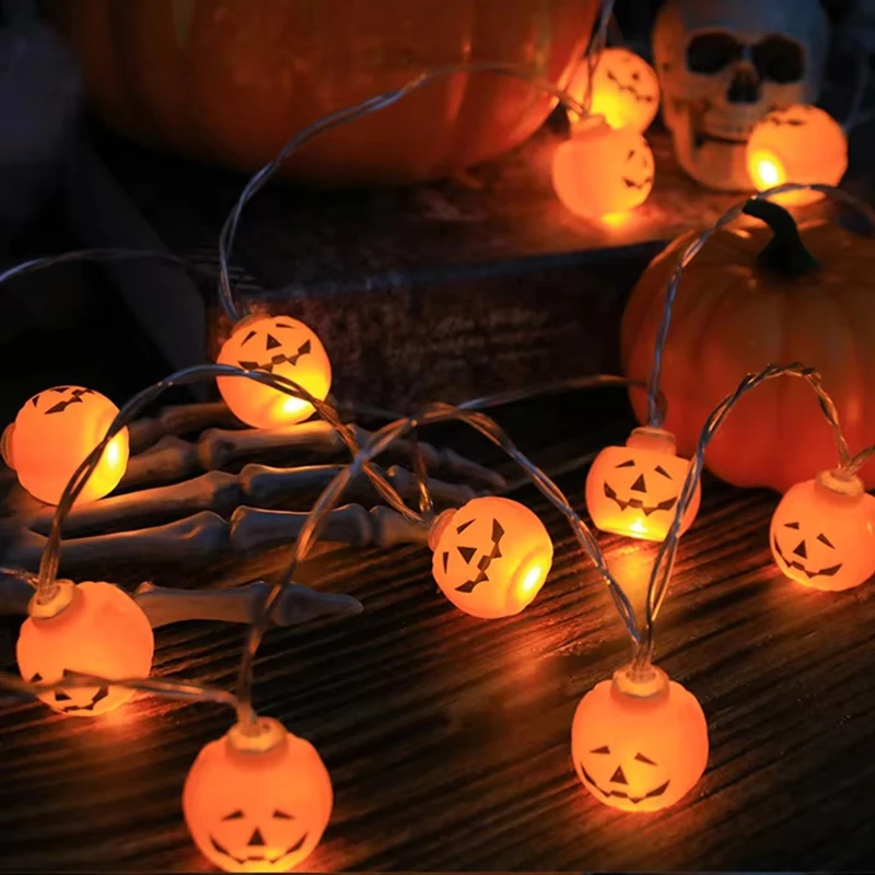 Cadena de lámpara con forma de cabeza de calavera de calabaza, decoración de Halloween, cadena de luz Led, cadena de iluminación de ambiente festivo para fiesta