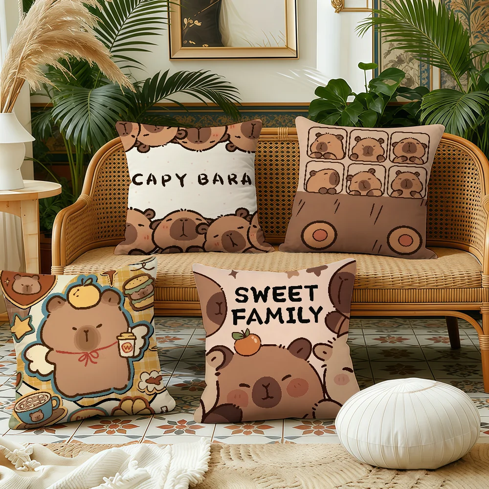 Capybara Cartoon Cute cushion cover Pillow Case Plush Fabric Soft Double Sided Print Sofa Cushion Cover Throw Pillow Covers