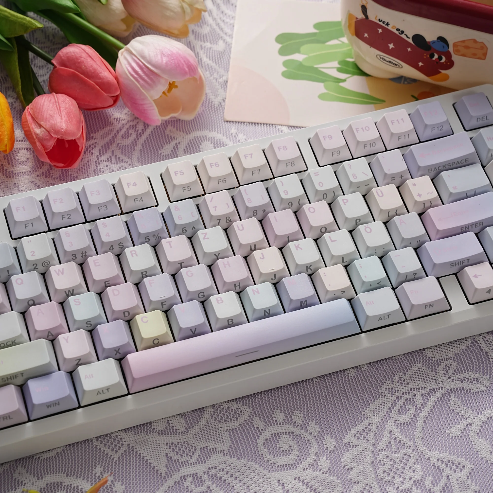 

ISO German Keycaps QWERTZ PBT Cherry Dye-subbed Keycap Shine Through Side Letters Gradient Color For Mechanical Keyboard Custom
