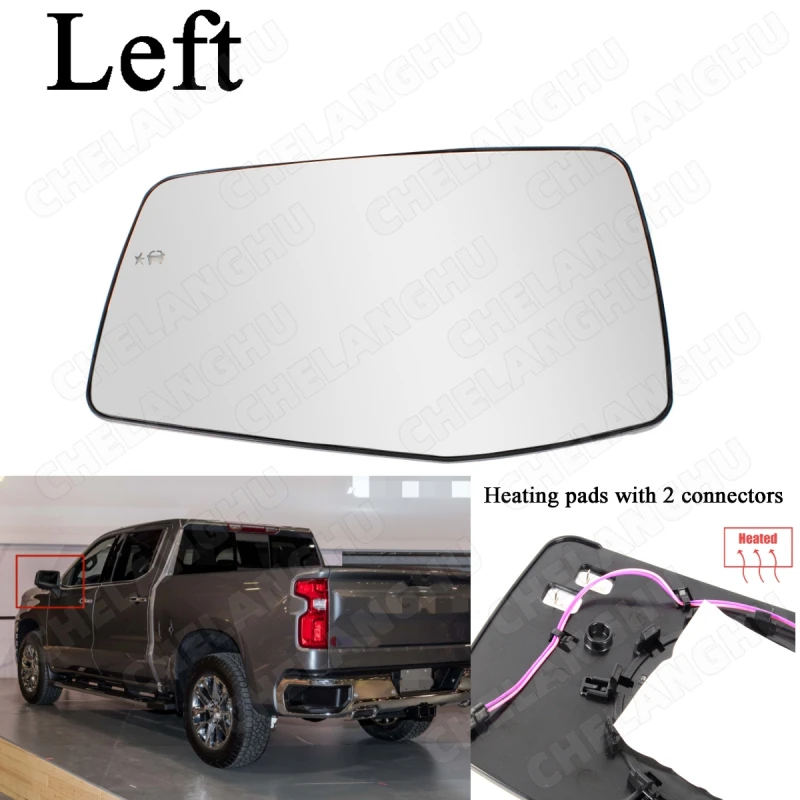 

1PC Left Side Mirror For Chevrolet Silverado1500 2019 2020 2021 2022 2023 Lens With Blind Spot 84309707