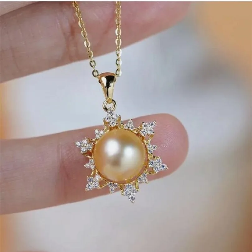 18K gold-plated pendant 11-12mm SOUTH SEA GOLDEN STUD PEARL PENDANT NECKLACE