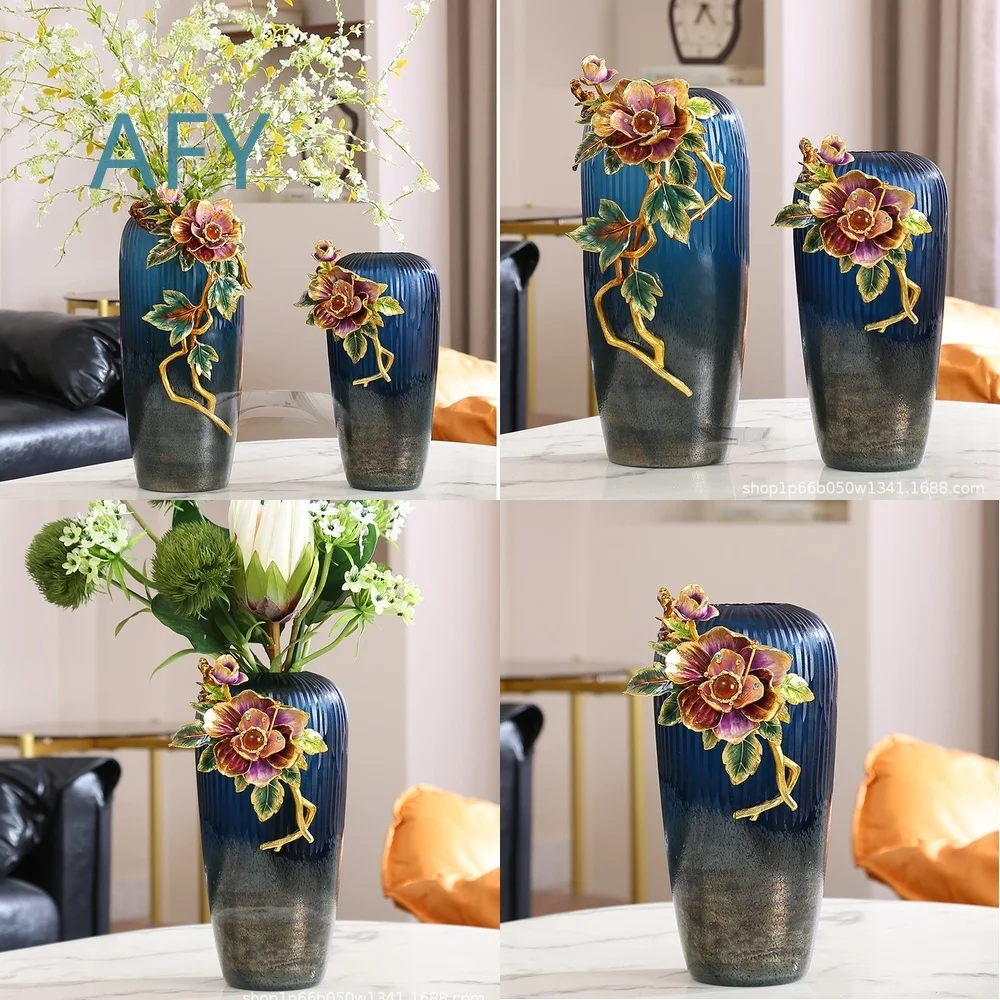 Enameled Luxury Vase Decor for Living Room Dining Table TV Stand Modern Flower Arrangement Home Decoration Minimalist Style
