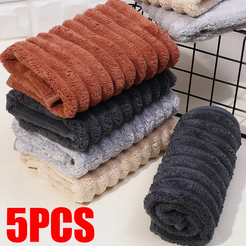 5/1PCS Hangable Coral Fleece Towel Thickened Hand-Wiping Towel Enduring Absorbent Soft Handkerchief Kitchen Washing Dishes Towel