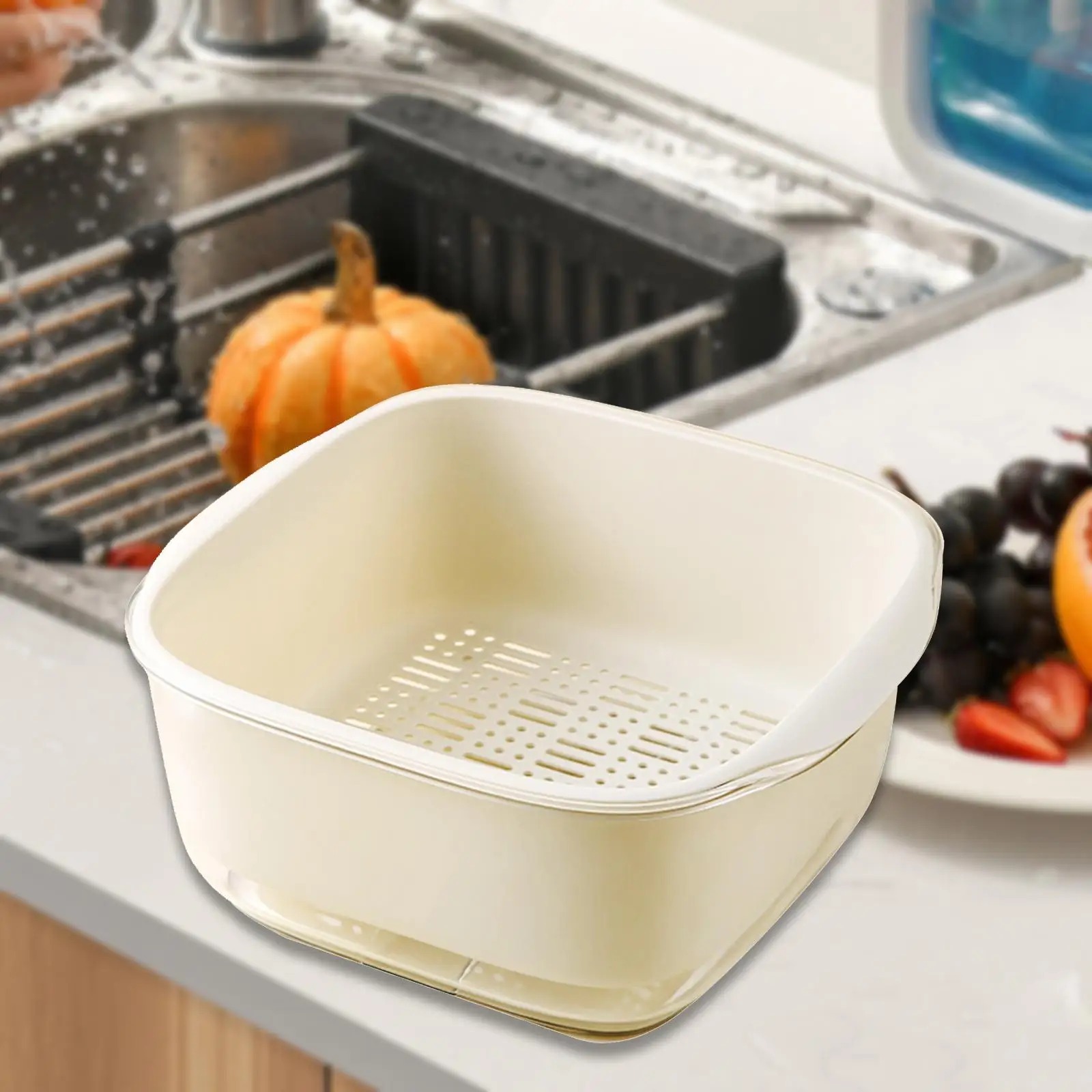 Kitchen Strainer Colander Bowl Double Layered Strainers Draining Basket Food Strainer Pasta Spaghetti Noodle Vegetables Barley