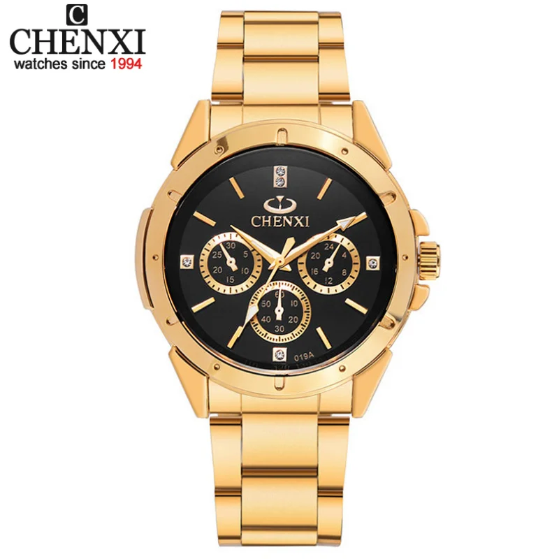 Mode Luxe Gouden Paar Horloges Mannen Vrouwen Casual Sport Horloges Chenxi Full Stalen Quartz Polshorloges Relogio Masculino 2023