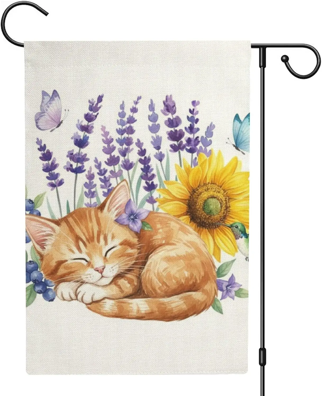 Garden Flag 12X18 Inch Double-Sided, Orange Purple Yellow Cat Flower Yard Banner For All Seasons, House Flags Rustic Yard Ou ZZM