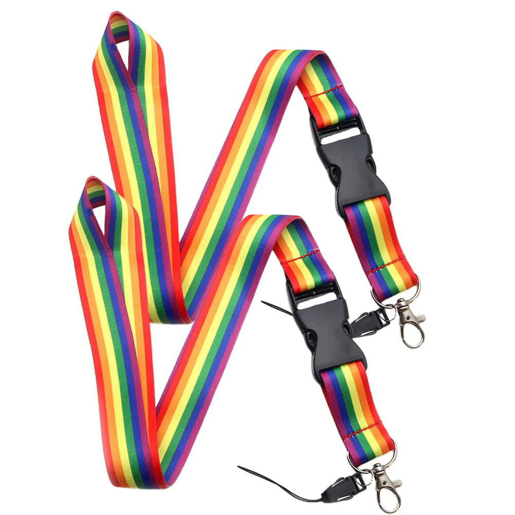 2Pcs Rainbow Neck Lanyard Premium Polyester Mobile Phone Strap Camera Id Card Keychain USB Disk Holder Anti-Loss Charm Strap