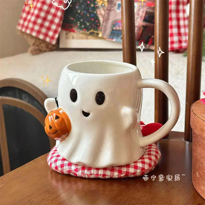 Funny Spooky Ghost Ceramic Mug 3D Halloween Coffee Cup Cute Ghost Design Drink Cup Creative Decor Gift for Halloween Festival