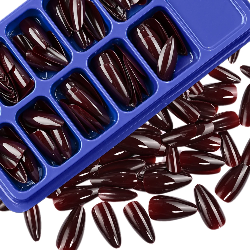 120Pcs Wine Red Short Almond False Nails Tips Full Cover Korean Press On Nail Oval Fake Fingertips for Nail Art Extension Tips *