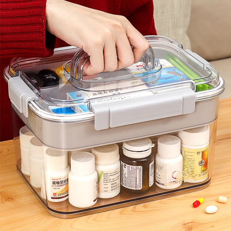 

Plastic Medicine Chest, Home First Aid Box, Basic Organizer Holder, Emergency Medical Storage Box, Family Safety