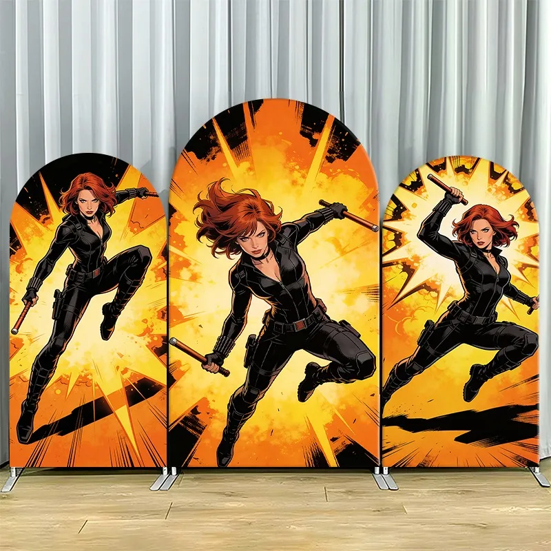

Arch Backdrop Cover Single Side Black Widow Action Orange Explosion Party Decoration Photo Booth Background Props Event Supplies