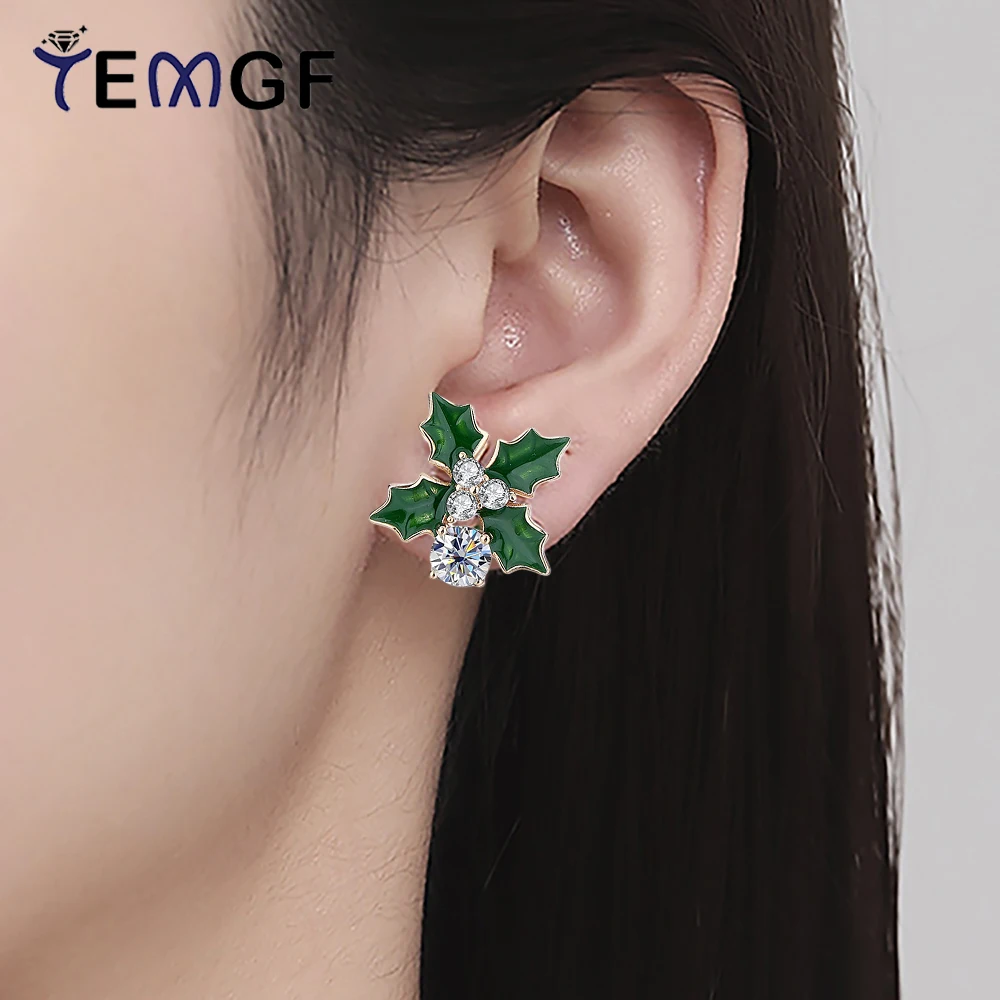 

TEMGF красочные 5 мм муассанитовые серьги-гвоздики для женщин S925 серебряные серьги в форме листа вечерние модные ювелирные аксессуары для поездок на работу 1CT/пара