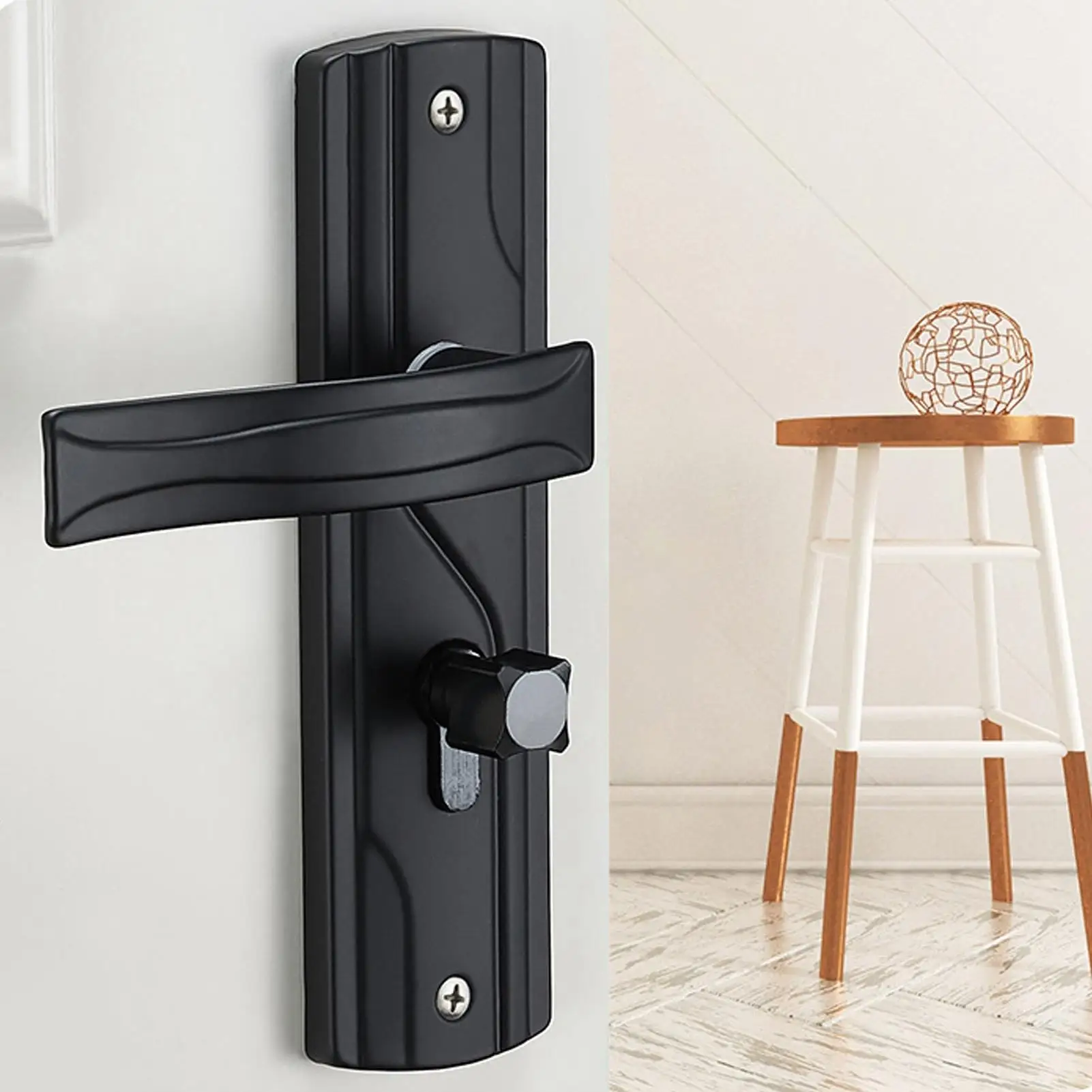 Universal Large Black Door Handle Lock Set with Silent Bearing - Manganese Steel Keys for Bedroom & Living Room