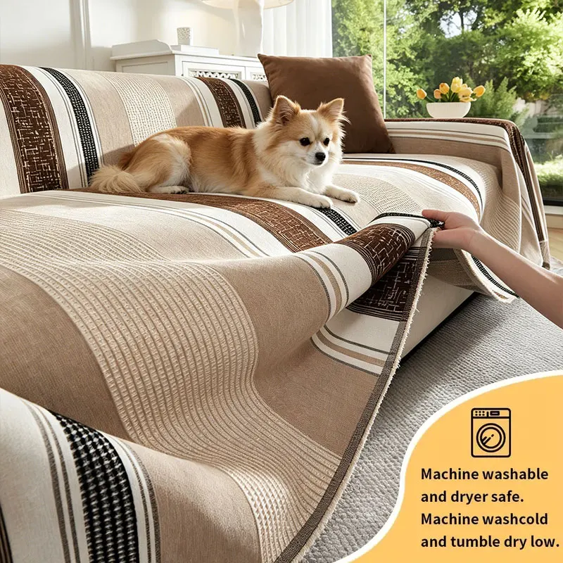 1PC-Retro striped sofa throw cover, pet friendly scratch resistant and dust-proof sofa protective cover