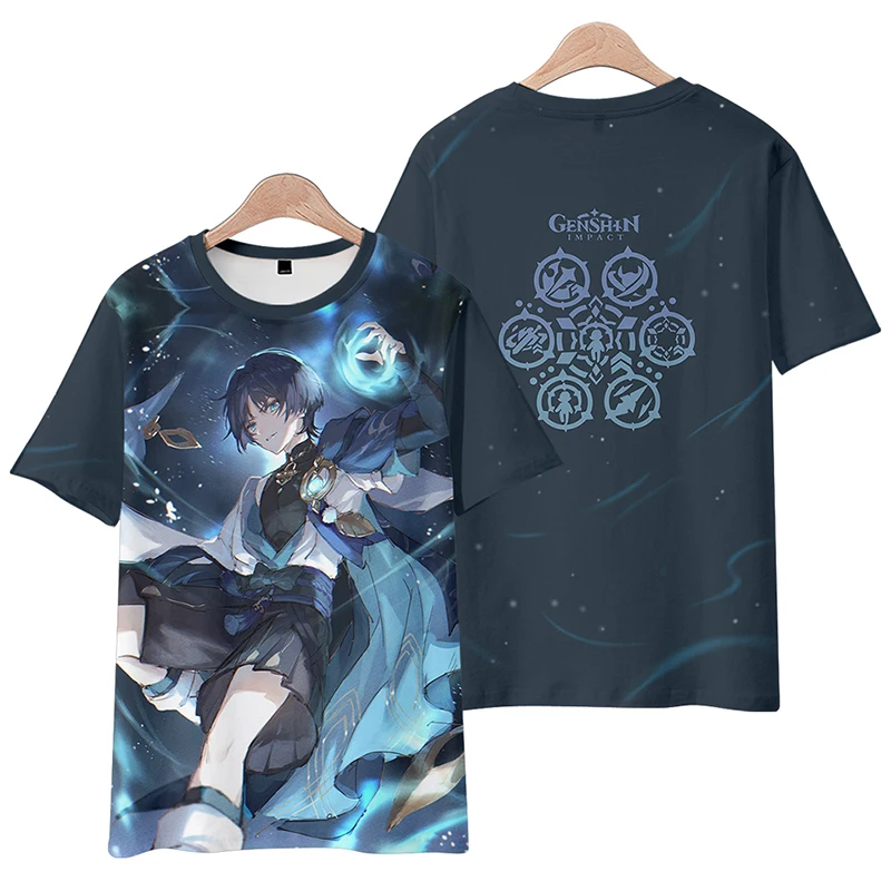 T-shirt à manches courtes et col rond Genshin Impact Skirmisher Tramp, jeu cancers, chemise décontractée japonaise, anime environnant