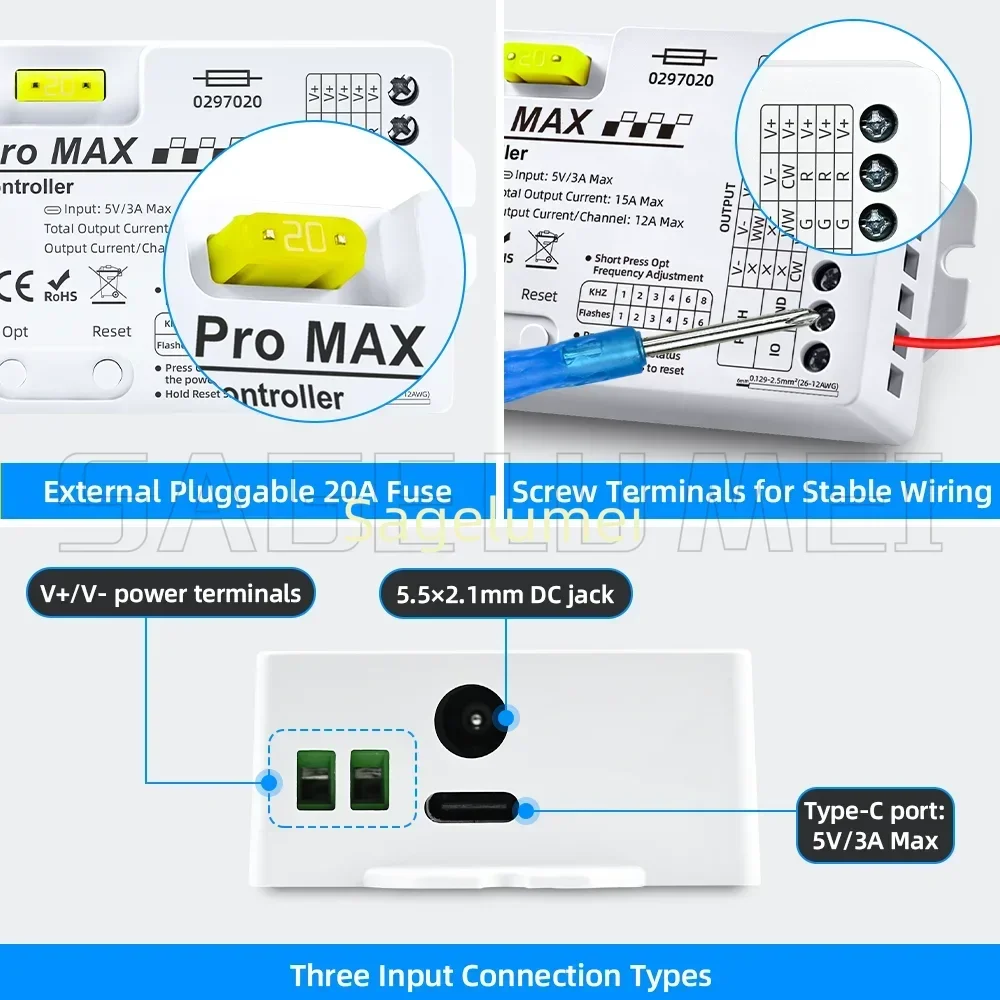 DOMRAEM Pro MAX Smart 5‑in‑1 LED Strip Controller Supports CCT RGB RGBW RGBCCT Dimming with External 20A Zigbee Pluggable Fuse 5