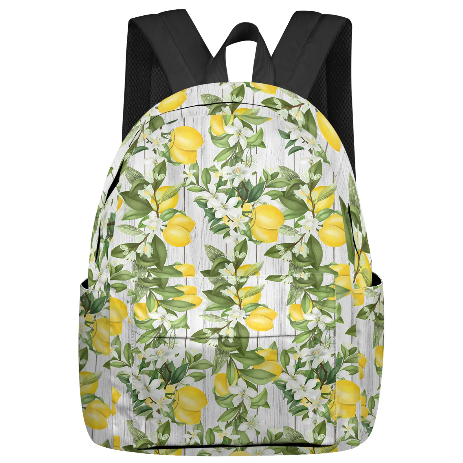 

Lemon Leaf Flower White Wood Grain Women Man Backpacks Waterproof School Backpack For Student Boys Girls Laptop Bags Mochilas