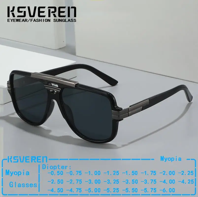 

Large Frame Pilot Men Prescription Myopia Sunglasses Tinted Shade UV Protection Glasses Negative Diopter Nearsighted Eyewear
