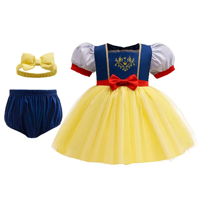Ad1 criança princesa bandana + macacão cuecas conjunto de roupas neve branca sofia sereia infantil macacão roupas da menina do bebê 5 @ rd ~