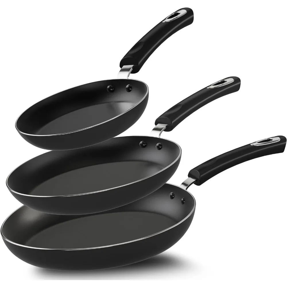 

Nonstick Induction Cookware Set: 3-Piece Omelette Pan Skillet, 8, 9.5 & 11 Inches, PFOA-Free Grey