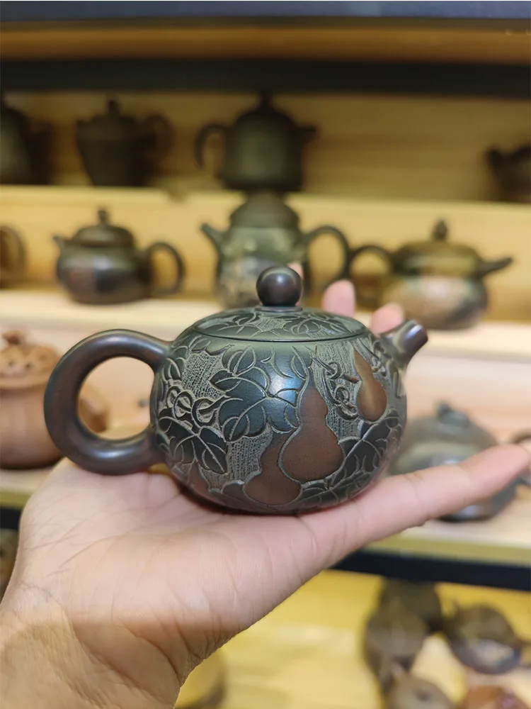 Nixing Clay Teapot filter Xishi Tea Pot 110-130cc Beauties Handmade Carving Gourd Customized Gifts with Natural Healthy Pottery