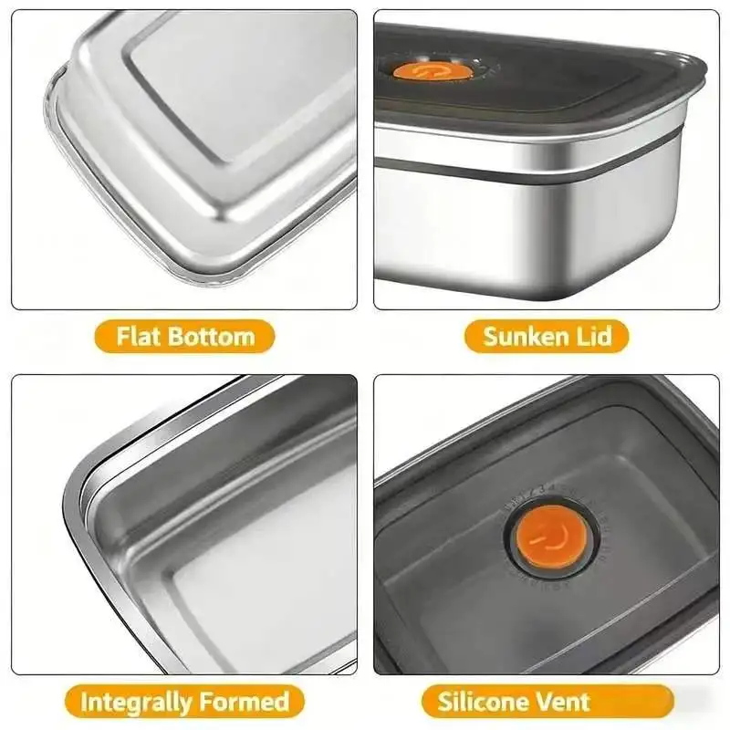 Stainless Steel Camping Lunch Box Sealed Leak-proof Bento Box Microwave Suitable Large Capacity Refrigerator Freezer Storage Box