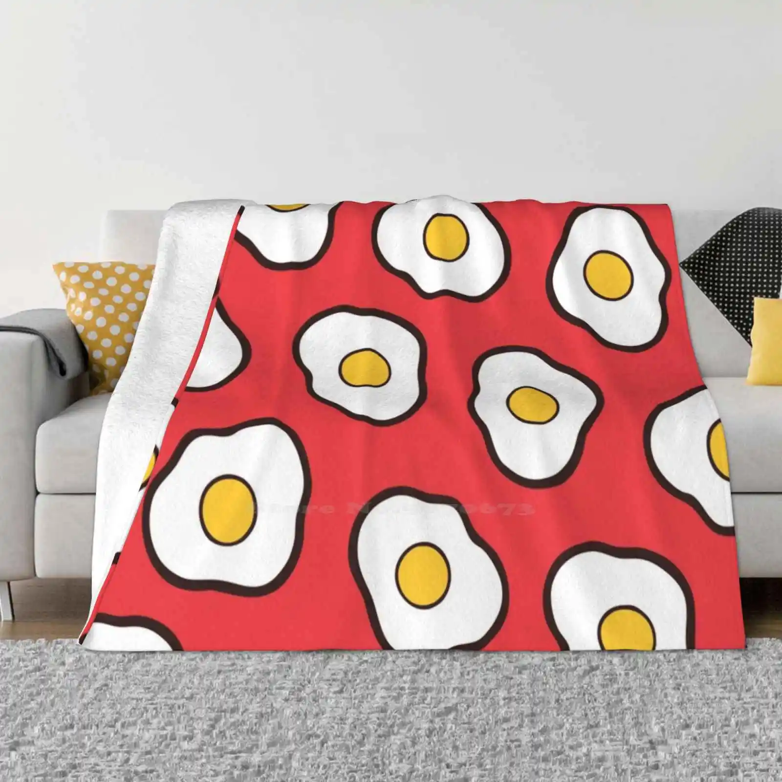 Fried Eggs Pattern Fashion Soft Warm Flannel Blanket Fried Eggs Breakfast White Yellow Red Orange Pink Patterned Foodie Fun