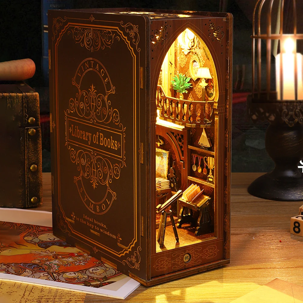 

3D Library Pavilion DIY Books Nooks Kits Easy Assembling Decorative Miniatures Birthday Gift