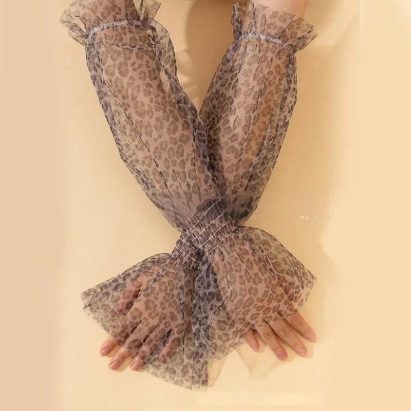 Manches bras conduite pour femmes, gants bras en dentelle avec léopard tendance, couverture bras en filet,