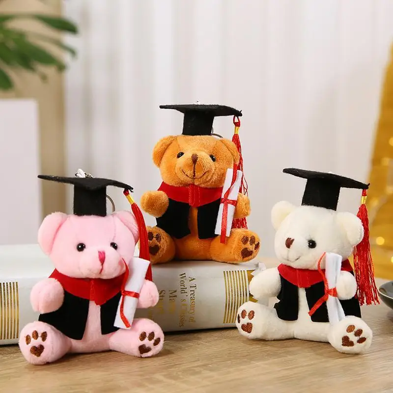 

New Kawaii Teddy Bear Keychain Doll Girl Dr. Bear Plush Toys Cute Cartoon Pendent Keychain Student Graduation Gift Souvenir 12cm