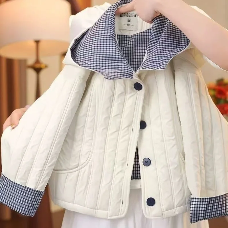 

Autumn and Winter Girls' Cotton Jacket Fashion New Style Children's Color blocked Hooded Thick Coat 120-160CM