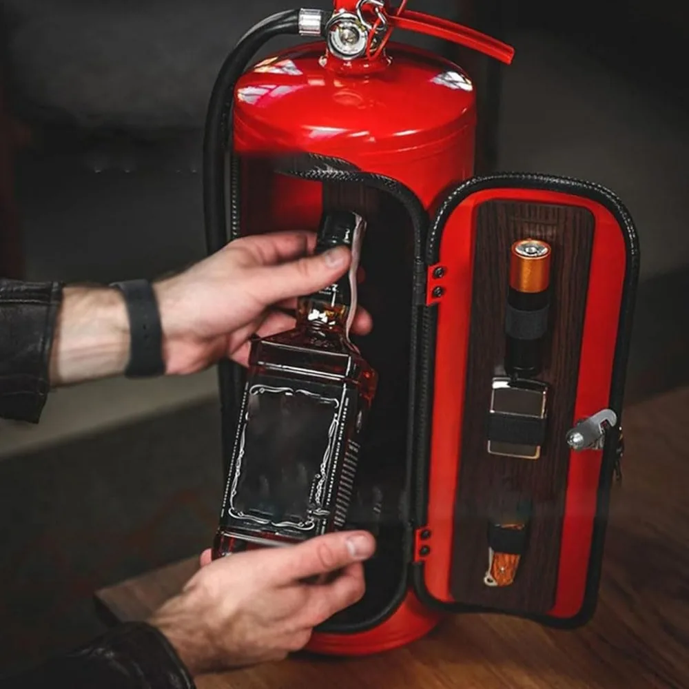 Gabinete de licor portátil creativo, soporte de botella de Metal rojo/negro, barra de sistema de almacenamiento de extintor de incendios