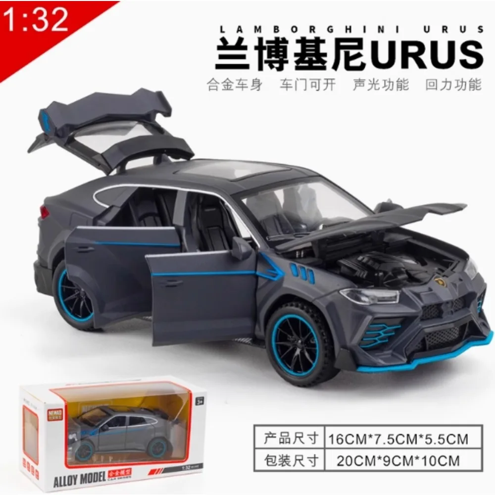 1:32 URUS Miniature Sports Car Model Toys Alloy Diecast Sound Light Doors Opened Pull Back Supercar Ornament Vehicles Kids Gifts