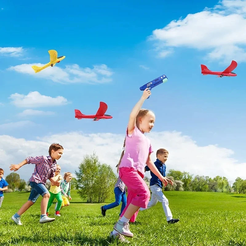 Airplane Launcher Toys Kids Catapult Guns Aircraft Shooting Toy Outdoor Sports Flying Foam Plane Launcher Gifts for Boys Girls