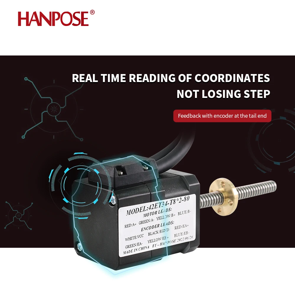 

Гибридный шаговый двигатель Hanpose NEMA17 42ET40A2001, 2А, 0.4Нм, с контроллером ЧПУ, с замкнутым контуром