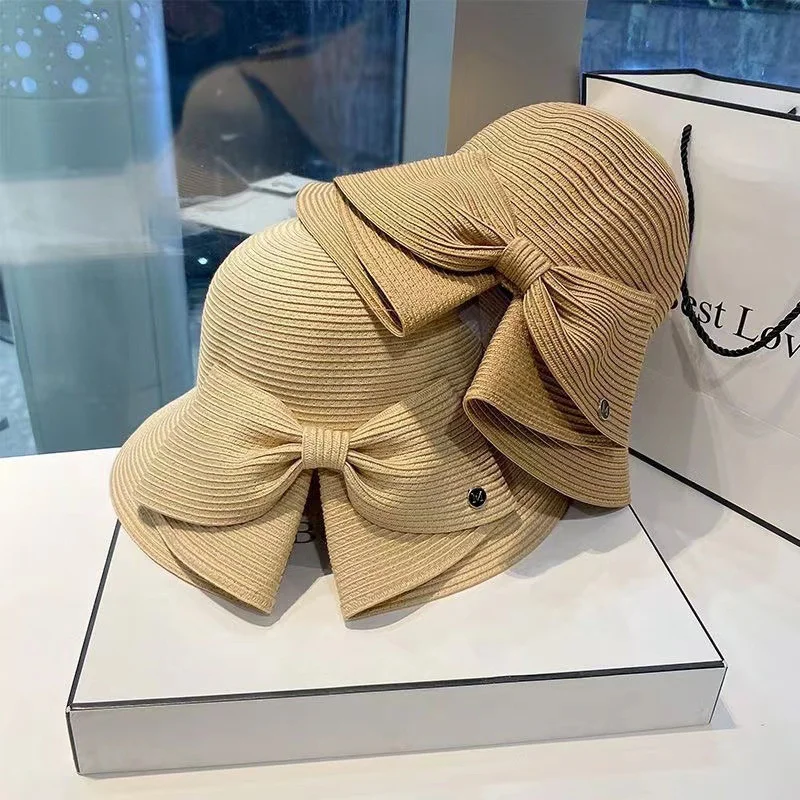 Neuer Modischer Damen Sommer Strand Strohhut Kawaii Urlaubs-Sonnenhut Panama Stroh Gewebter Kleiner Zylinderhut mit Schleifenband – Detail 1