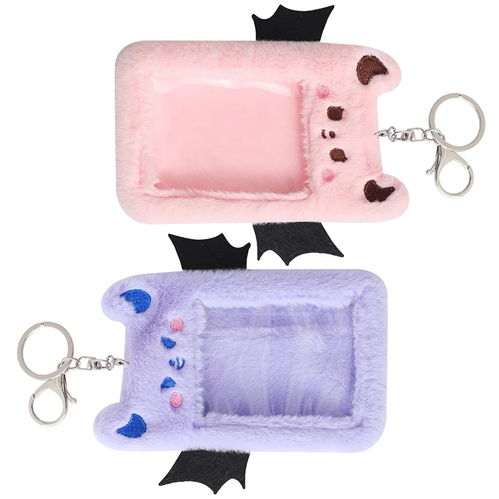 Porte-cartes en peluche avec porte-clés, pochette de crédit, lanière de manches d'identification, badge stable