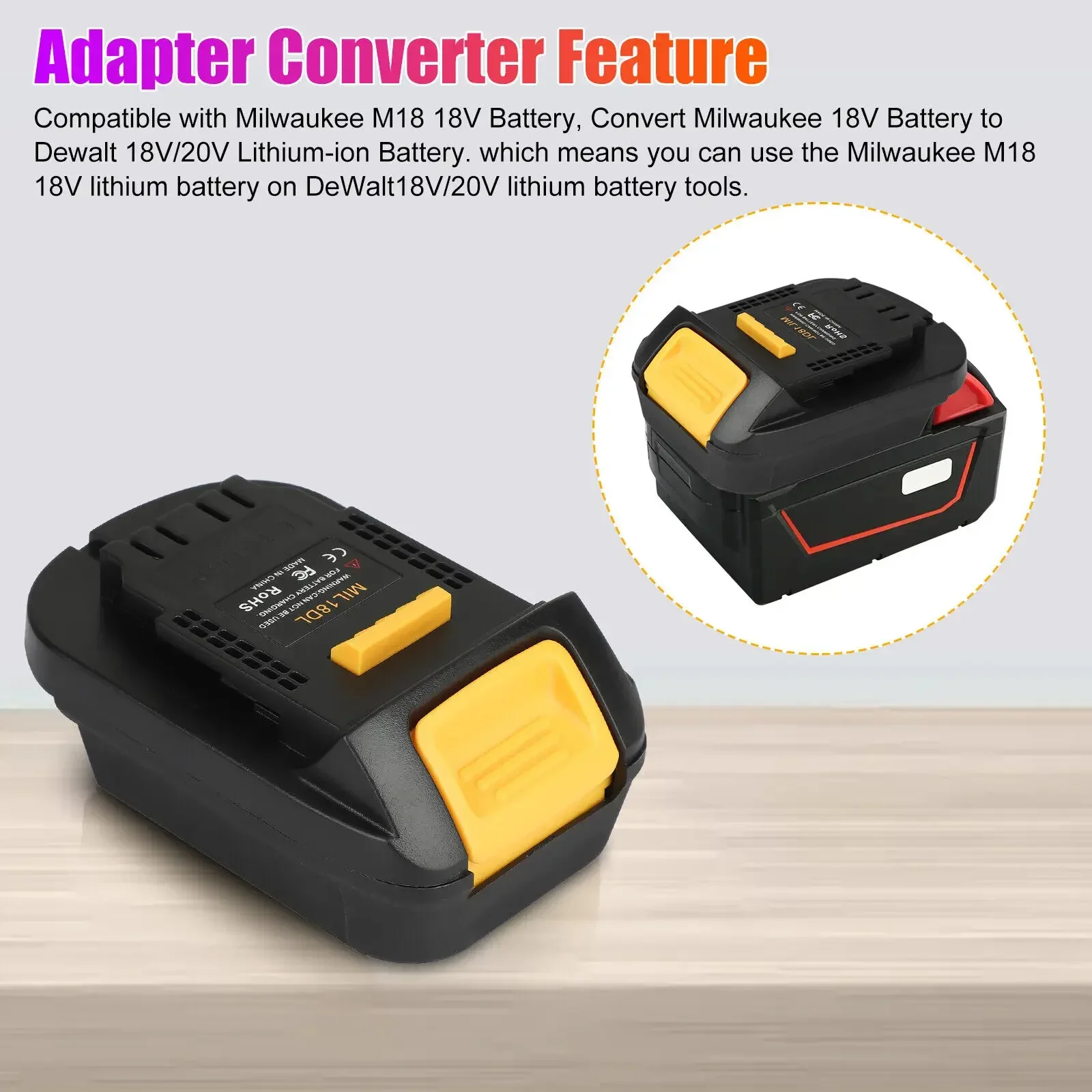 MIL18DL Battery Adapter for Milwaukee 18v Lithium Battery Convert to for DeWalt 18V 20v Max Lithium Power Tools Battery Adapter