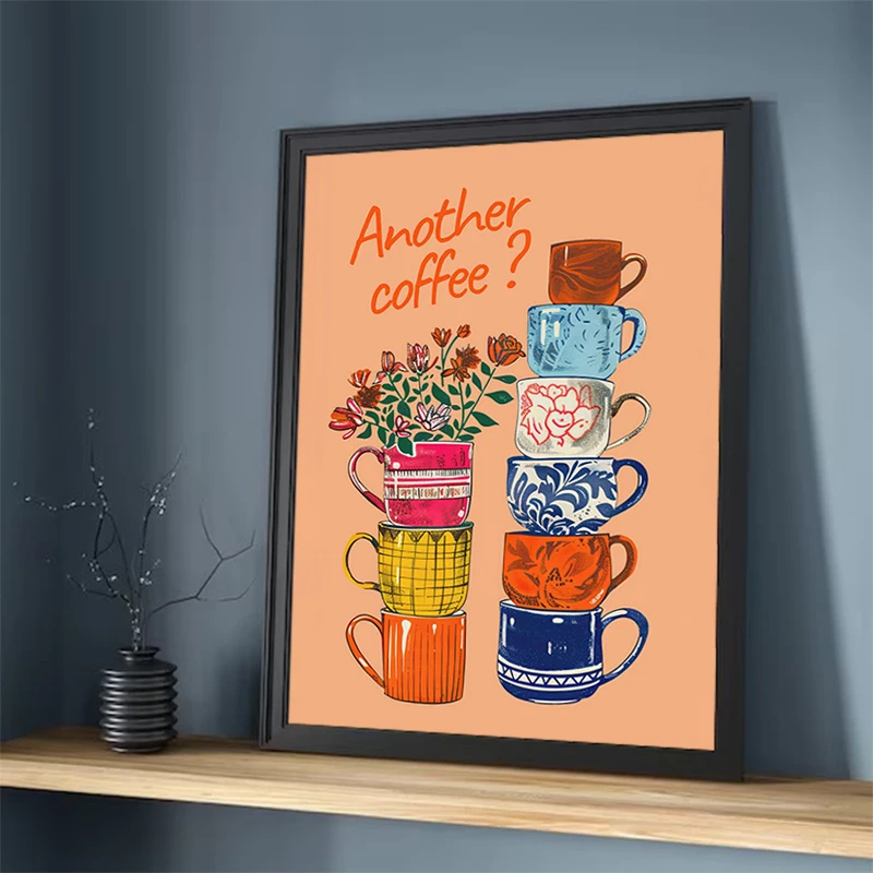 

Funny Coffee Cups Floral Wall Art Prints Poster Another Coffee Modern Trendy Poster For Home Decor Items Decoration Bedroom Room