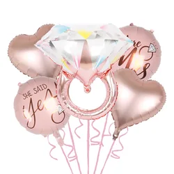 1 Set 22inch Pink Diamond Ring Star Heart Shaped Balloon for Wedding Decoration Bridal Shower Bride to be Party Engagement Favor