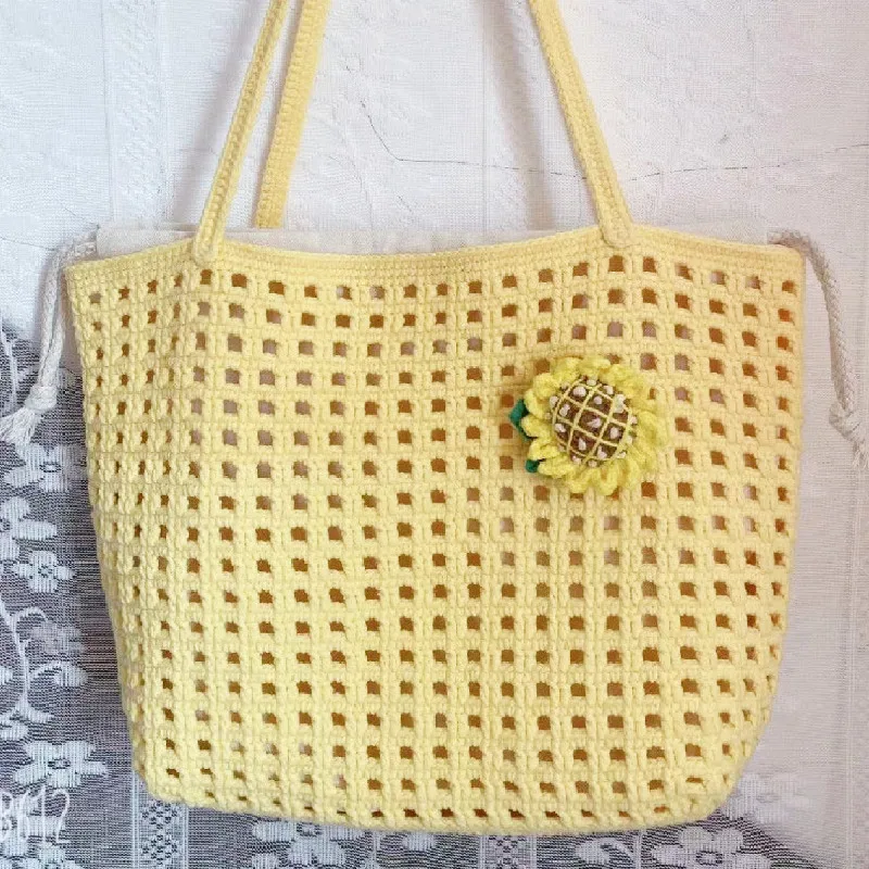 Mochila ahuecada minimalista y a la moda para mujer, bolso a cuadros tejido a mano, bolso de compras ligero, bolso de hombro